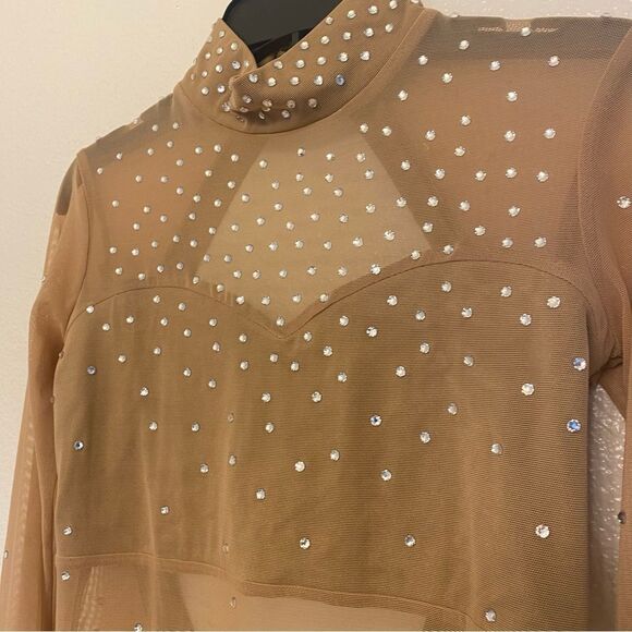 The Line up dance costume JUPELA UNITARD tan beige custom rhinestone SA adult - Picture 7 of 12